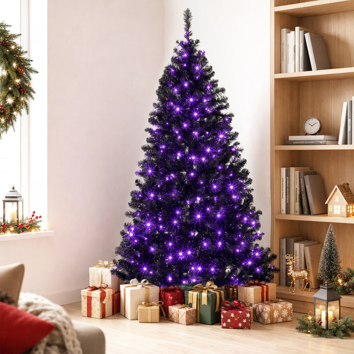 HOMCOM 6ft Pre-lit Black Christmas Tree with 680 Purple LED Lights, Black