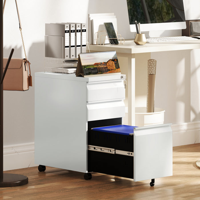 Vinsett 3 Drawer File Cabinet Steel Filing Cabinet A4 Legal Letter White