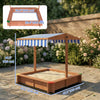 Outsunny Wooden Sandbox with Cover, Kids Sandbox Outdoor with Adjustable Canopy, Seats, and Bottom Liner for Backyard, Beach, 47" x 47" x 47", Gift for Ages 3-6, Dark Brown
