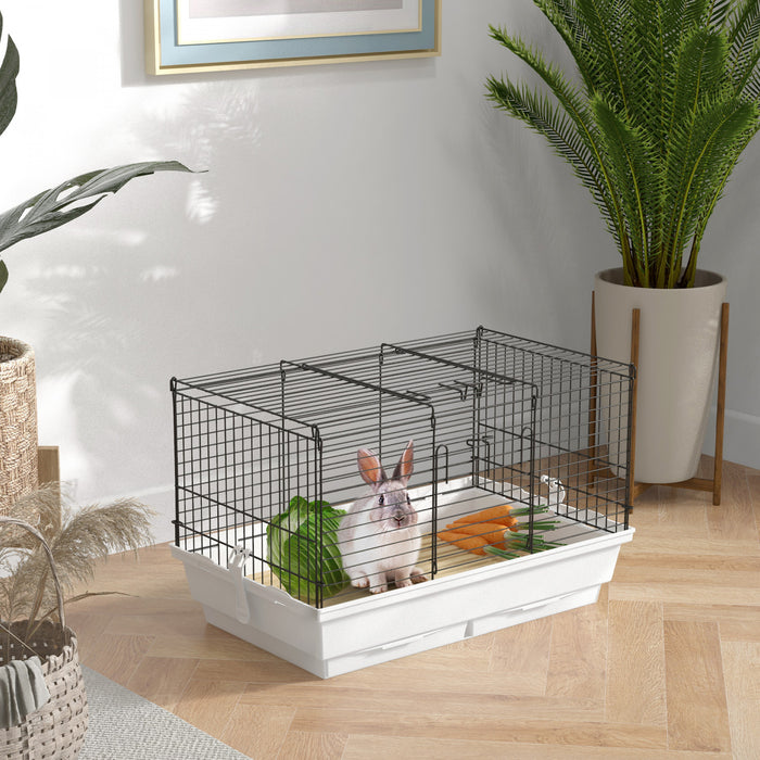 Pawhut Small Animal Cage, Bunny Cage, Pet Pen With Sliding-out Trays, Bottom Wood Board, Doors, For Guinea Pigs, 24\" X 15\" X 16\"