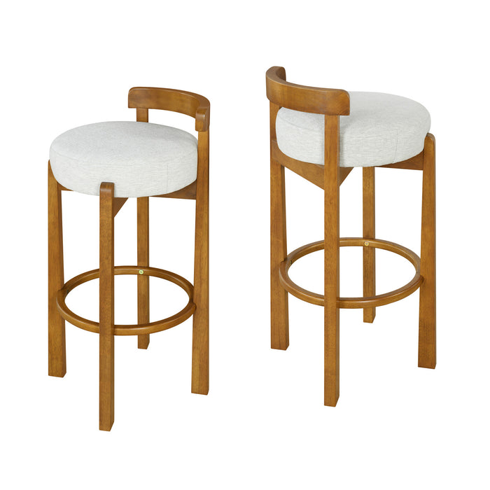Elise Modern Round Seat Rubberwood Bar Stool Set of 2 with Curved Back Support and Sherpa Upholstery,Ivory