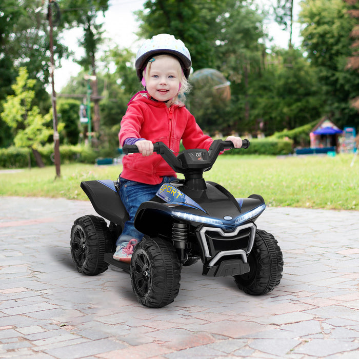 Qaba Kids Atv, 6v Battery Powered Ride-On Electric Vehicle With 1.6mph Max Speed, Headlights, Music, Forward/reverse Switch, 4 Wheeler Ride On Toy For 18-36 Months, Black