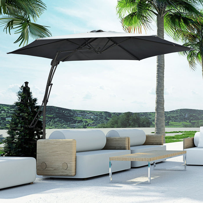Outsunny 10' Cantilever Patio Umbrella Offset Parasol With Base, Dark Grey