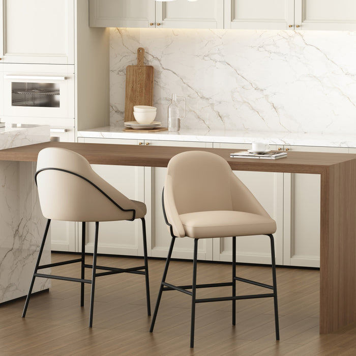 Gracie Modern Metal Upholstered Counter Stool in Tan and Black - Set of 2