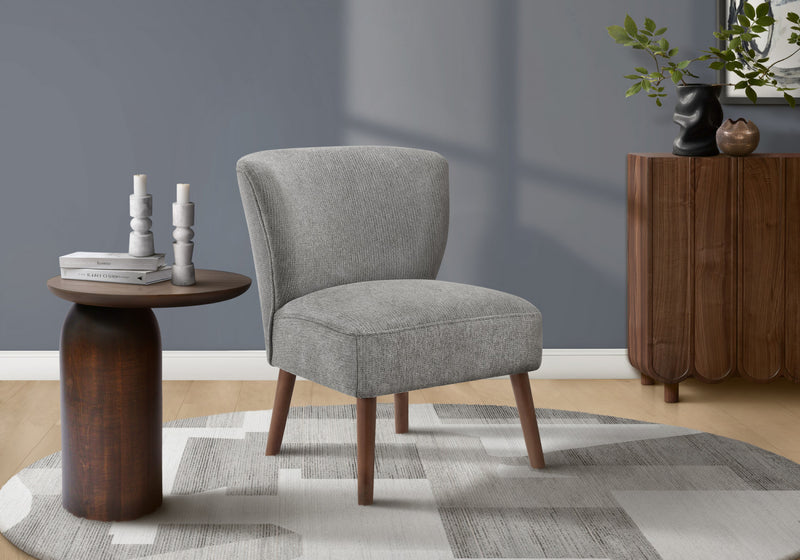 Monarch Specialties - Accent Chair, 33\" H, Upholstered, Living Room, Bedroom, Grey Fabric, Walnut Wood Legs