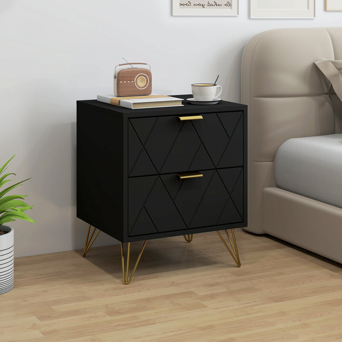HOMCOM Modern Bedside Table, Nightstand with 2 Drawers for Bedroom, Black