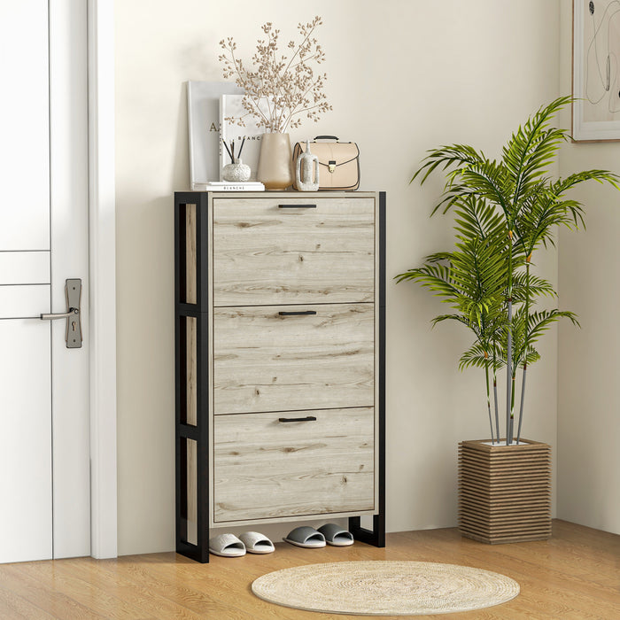 HOMCOM Shoe Cabinet with 3 Flip Drawer Cabinet, Walnut