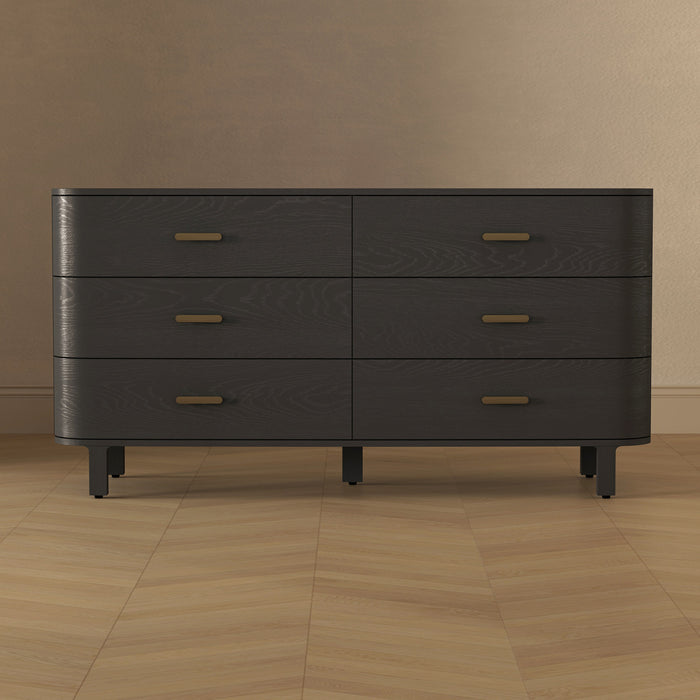 Solara Contemporary 68\" Solid Wood Dresser in Black (6-Drawer)