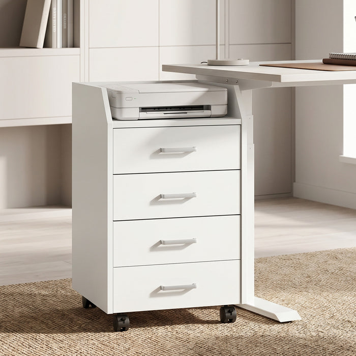 HOMCOM 4-Drawer File Cabinet with Lockable Wheels, White