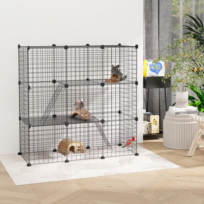 Pawhut Rabbit Cage Small Animal Cage For Chinchillas, Pet Playpen With Doors Ramps, Portable Metal Wire Yard For Cats, Bunnies, 41\" X 18\" X 41\", 31 Panels