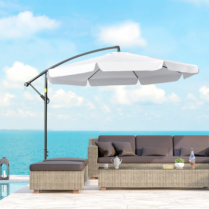 Outsunny 11ft Offset Hanging Patio Umbrella Cantilever Umbrella, White
