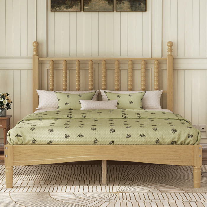 Oliver Retro Wood Platform Bed with Gourd Shaped Headboard and Sturdy Wooden Slat Support,Full Size,Natural Full Bed