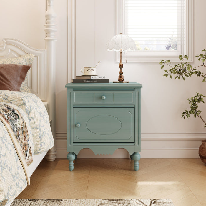 Amelia Vintage 24\" Nightstand with Carved Drawer and Cabinet,Blue