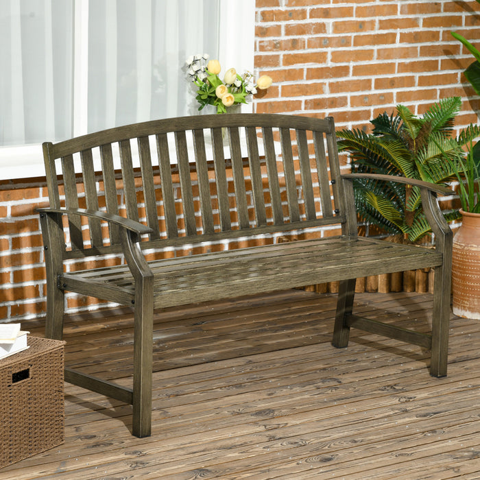 Outsunny Metal Garden Bench Slatted Seat & Back, Black