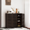 HOMCOM Narrow Shoe Cabinet for Entryway with 3 Slatted Doors, Dark Brown