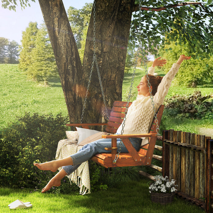 Outsunny 5 FT Wooden Porch Swing 3-Seater with Cupholders, Carbonized