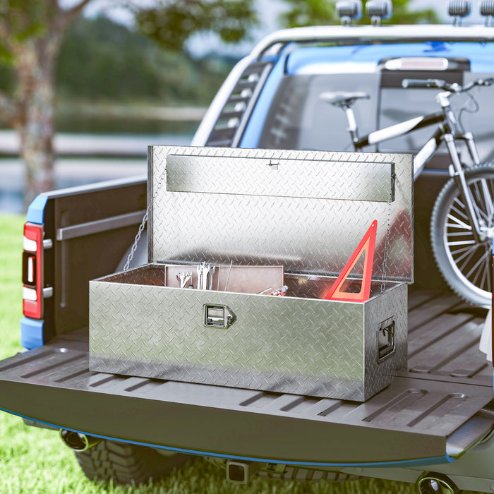 HOMCOM 30 Inch Truck Bed Tool Box, Heavy Duty Aluminum Trailer Tongue Box