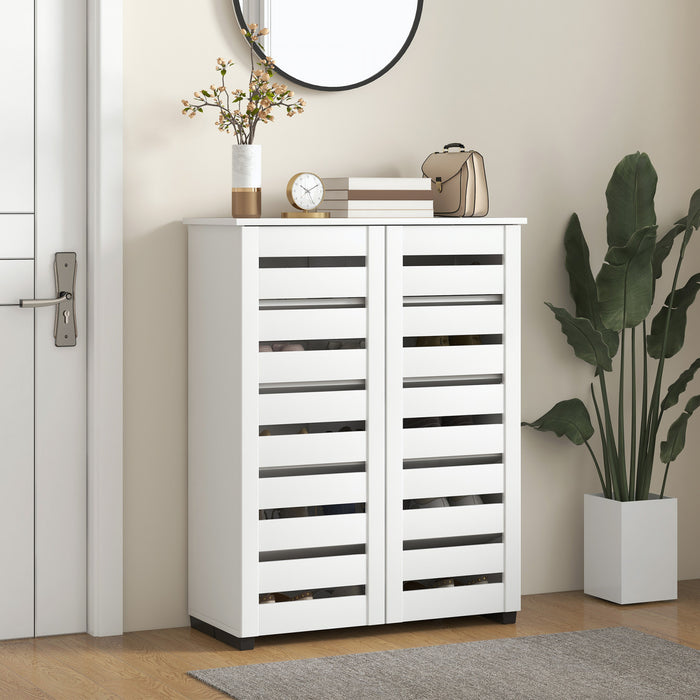 HOMCOM Slim Shoe Cabinet with 2 Slatted Doors for 15 Pairs of Shoes White