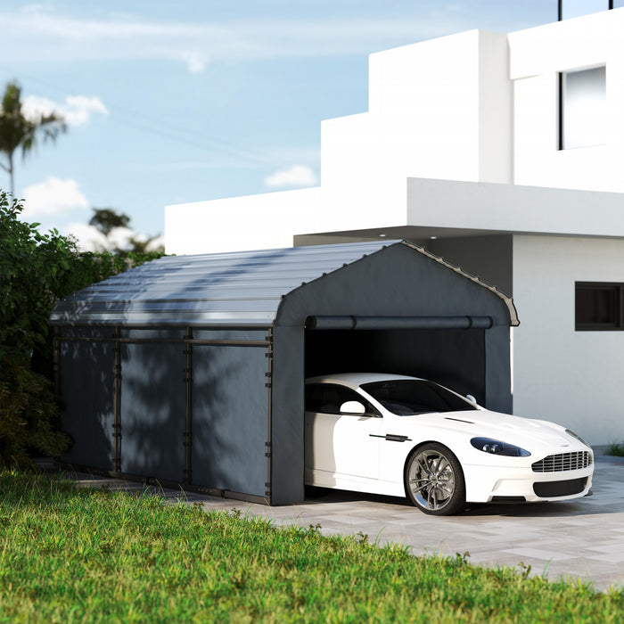 Outsunny 10' X 15' Metal Carport With Metal Roof And Removable Sidewalls