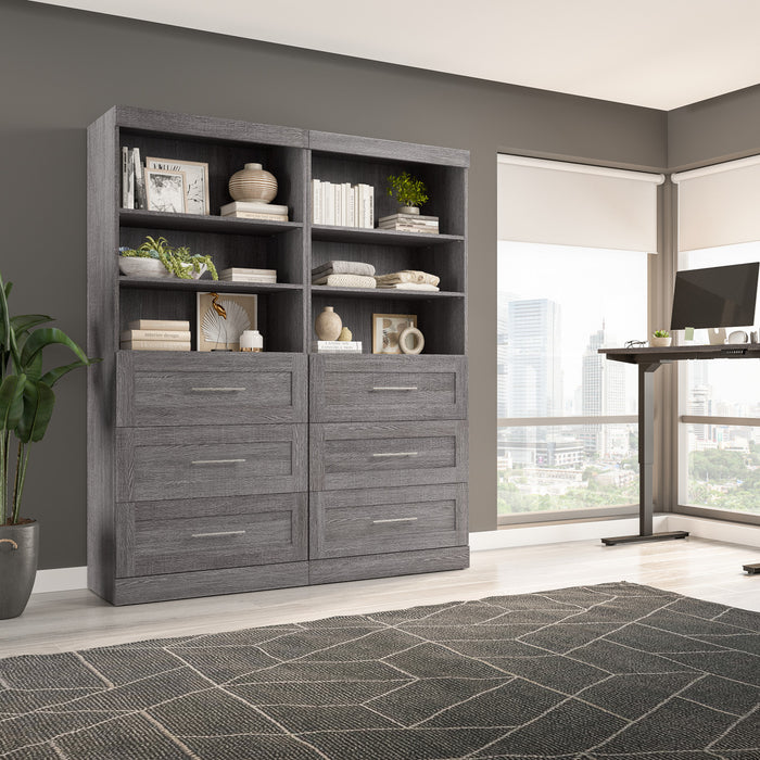 Bestar Pur 72 W Closet Organizer with Drawers - Bark Grey