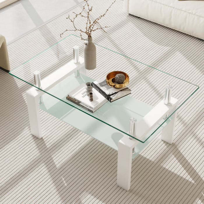Liam Modern Rectangle Clear Tempered Glass Coffee Table,White
