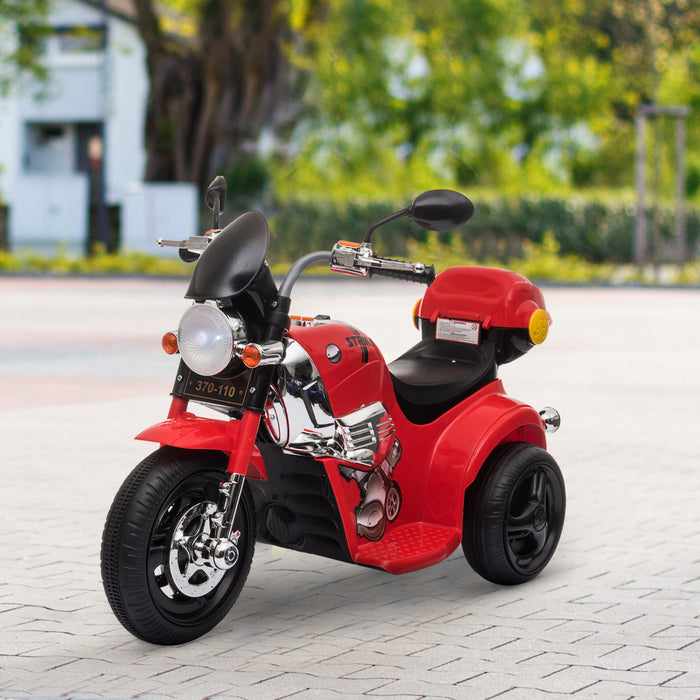 Aosom 6v Kids Electric Powered Ride-On Motorcycle Ride On Toy Battery Powered With Light Music Mp3 3-wheel Storage Box Red