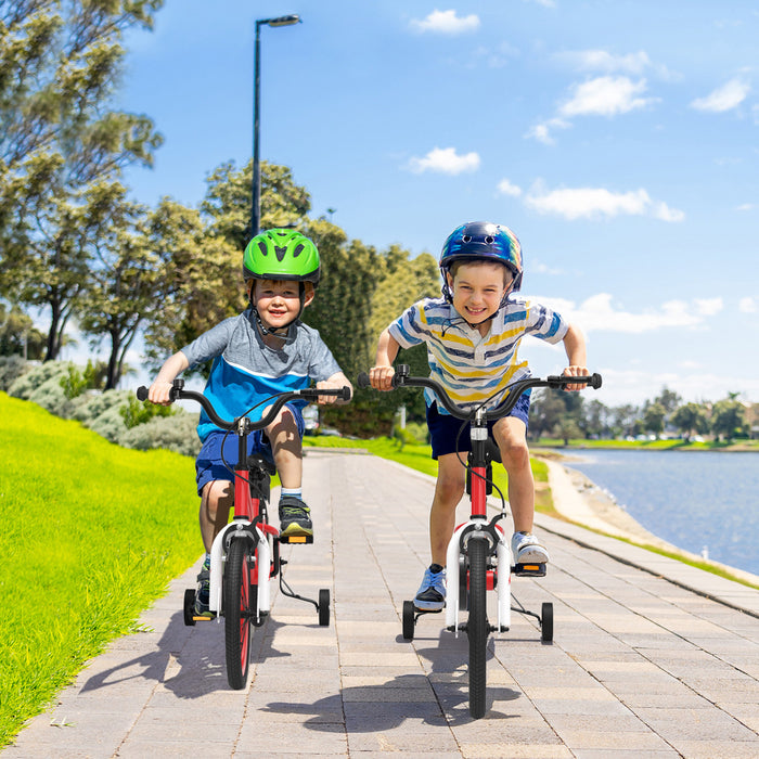 Costway 16\" Kid's Bike With Removable Training Wheels & Basket For 4-7 Years Old Red