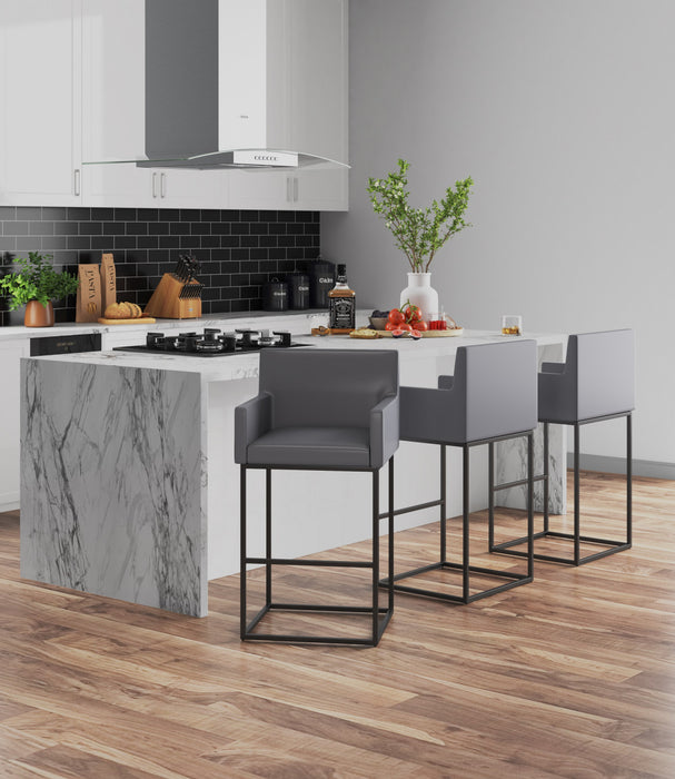 Ambassador Mid-Century Modern Metal Upholstered Barstool in Gray - Set of 3 Bar Stool
