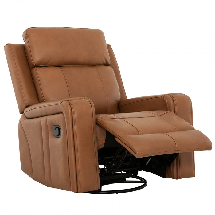 Bellamy 37 in. Leather Match Swivel Glider Recliner - Cognac