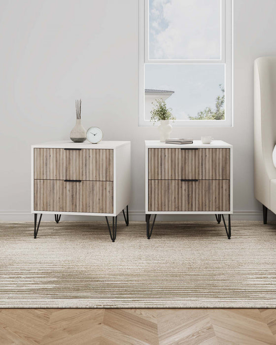 Dumbo Modern 20\" Fluted Nightstand in Rustic Gray and White (2-Drawer) - Set of 2