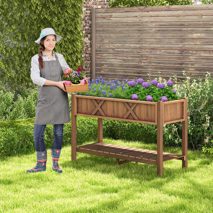 Costway Hips Raised Garden Bed Poly Wood Elevated Planter Box With Legs, Storage Shelf Coffee
