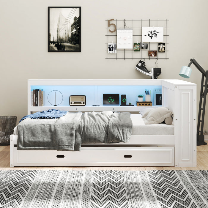 Diana Wood Full Daybed With Storage Shelves, Usb, Led, White