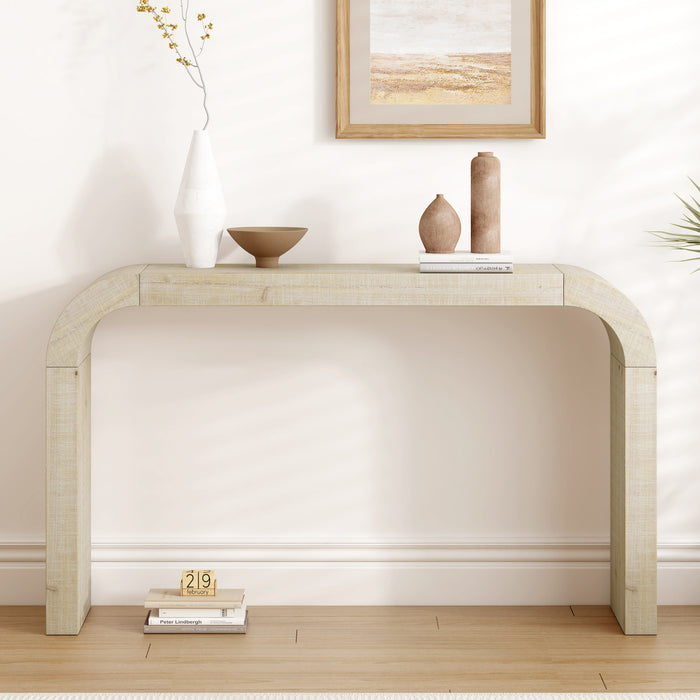 Cedar 52 Inch Wood Console Table with Curved Edge and Distressed Finish, Natural
