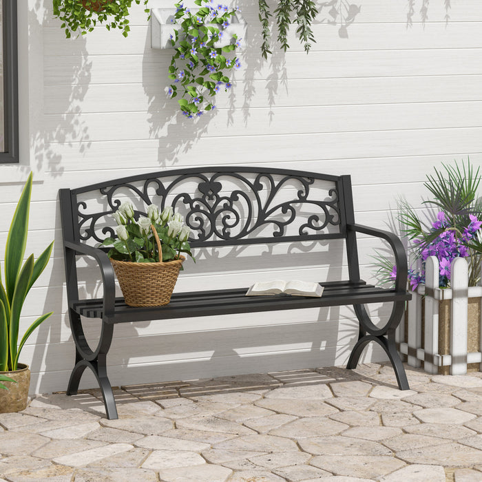 Outsunny 50\" Garden Bench, Patio Porch Decorative Chair, Black