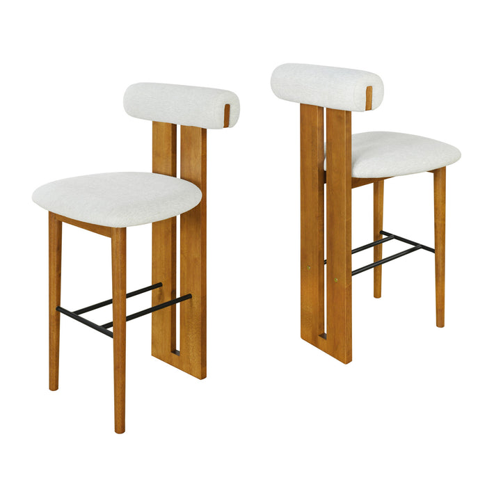Sophia Indoor Modern Rubberwood Bar Stool Set of 2 with Supportive Backrest,Ivory&Walnut
