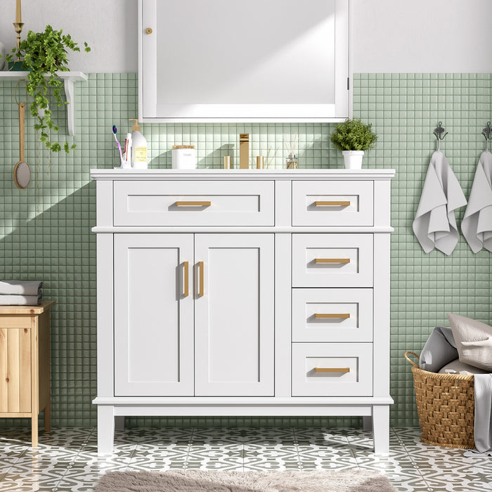 Ethan Solid Wood Bathroom Vanity with Ceramic Sink and Smart Storage, White