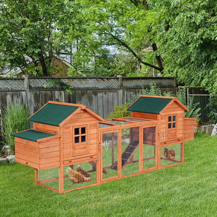 Pawhut 123\" Dual Chicken Coop Wooden Large Chicken House Rabbit Hutch Hen Poultry Cage Backyard With Outdoor Ramps And Nesting Boxes