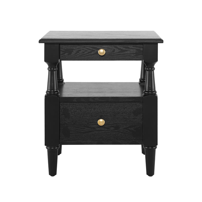 Aspen Nightstand Set of 2 with Drawers and Open Shelves, Black