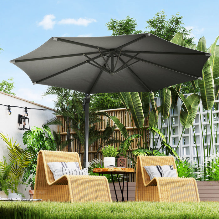 Outsunny 10' Offset Patio Umbrella 360° Rotation Cantilever Umbrella, Grey