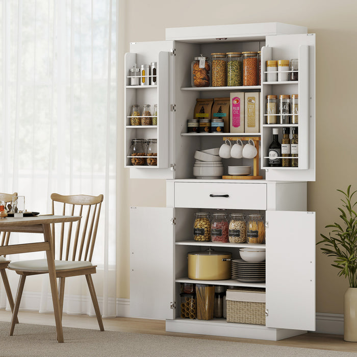 72\" Kitchen Pantry Cabinet, Kitchen Storage Cabinet with Barn Doors, White