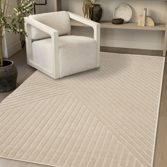 Oslo Beige Angled Striped Design Rug, 6'7\" x 9'6\" Indoor Area Rug
