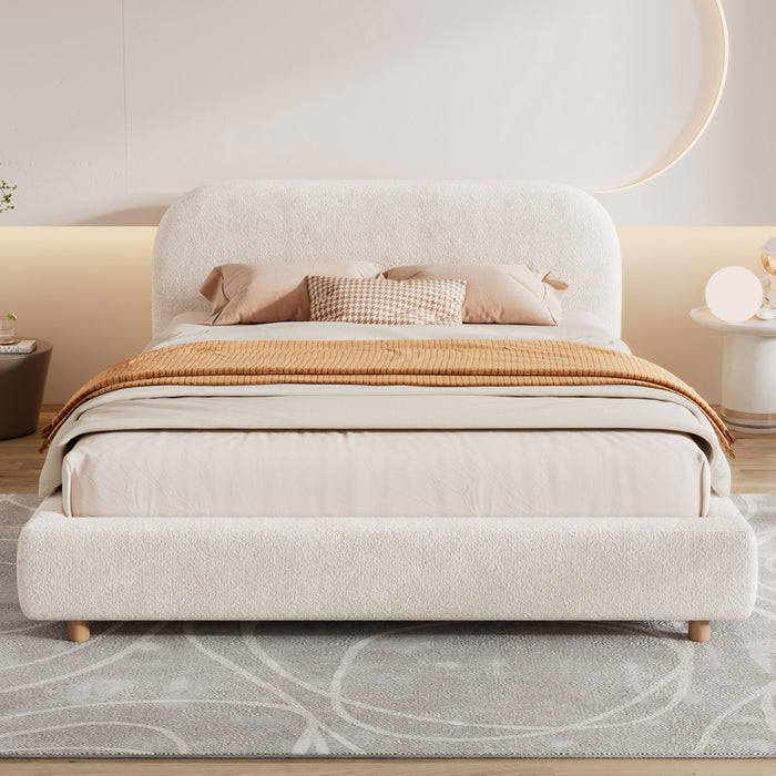 Mia Upholstered Bed with Loop-Pile Fabric,Queen Size - Light Beige