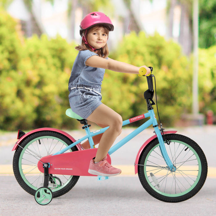 Costway 18\" Kids Bike With Adjustable Saddle Handlebar Removable Training Wheels Handbrake Red
