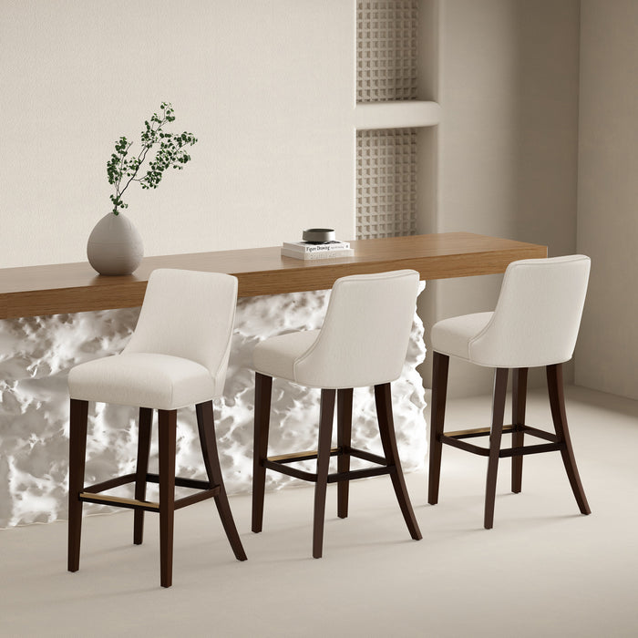 Beever Modern Chenille Wood Upholstered Barstool in Cream - Set of 3 Bar Stool