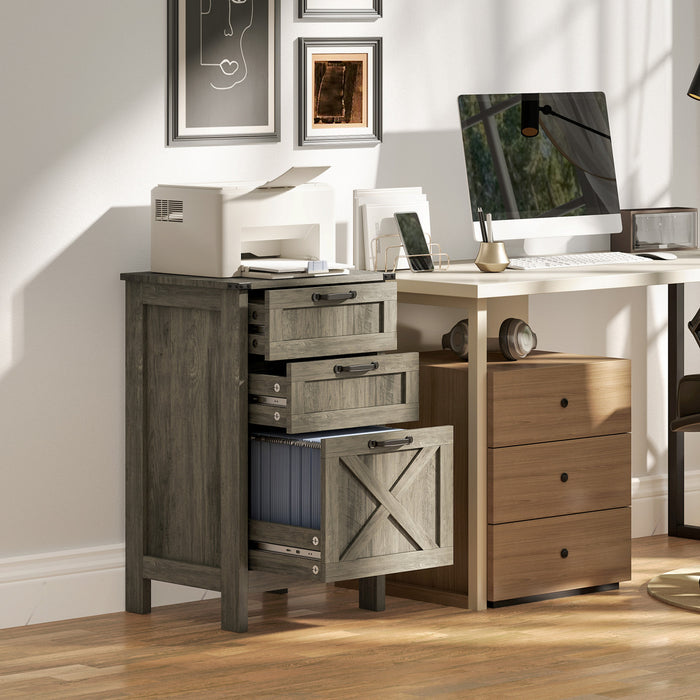 HOMCOM 3 Drawer File Cabinet Filing Cabinet for A4 Letter Size Grey Wash