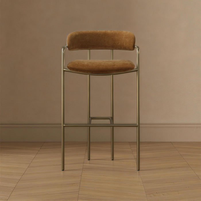 Serene Mid-Century Modern Metal Upholstered Barstool in Turmeric