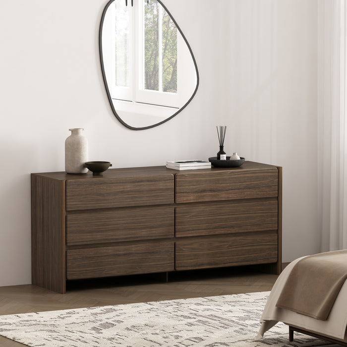 Linda Modern 72\" Dresser in Walnut Brown (6-Drawer)