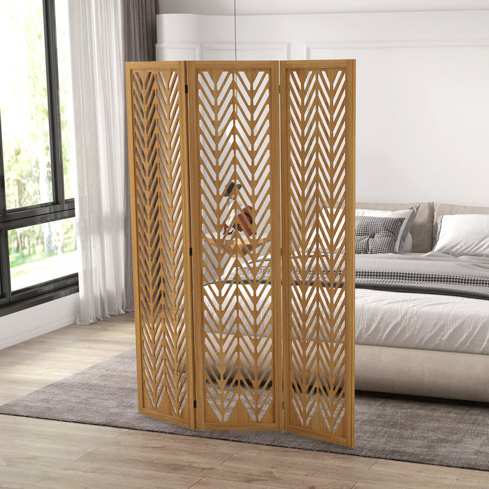 HOMCOM 3 Panel Room Divider, 5.6ft Tall Folding Privacy Screen, Light Brown