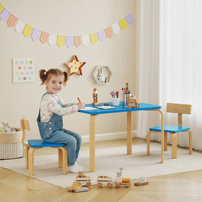 Qaba Kids Table and 2 Chair Set, Toddler Table and Chairs, Children Multi-Activity Furniture Set for Playing, Learning, Eating, Craft, Gift for Boys Girls, Blue