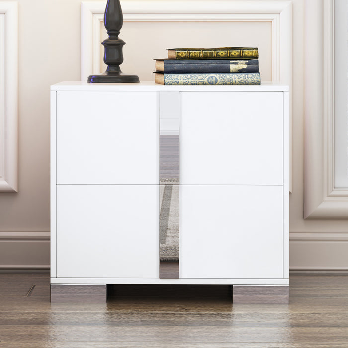 Madeline Nightstand with 2 Storage Drawers and Metal Legs,White